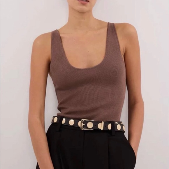 DISSH Tops - DISSH Ribbed Scoop Tank Top in Mocha Brown